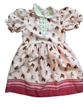 Janie & Jack | Girls Pink Horse Print Dress with Peter Pan Collar